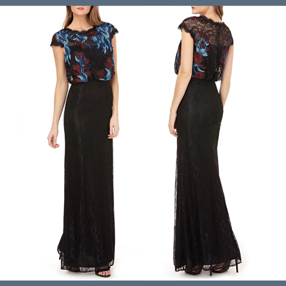 NWT JS Collections Embroidered Blouson Bodice‎ Lace Gown [SZ 8 ]